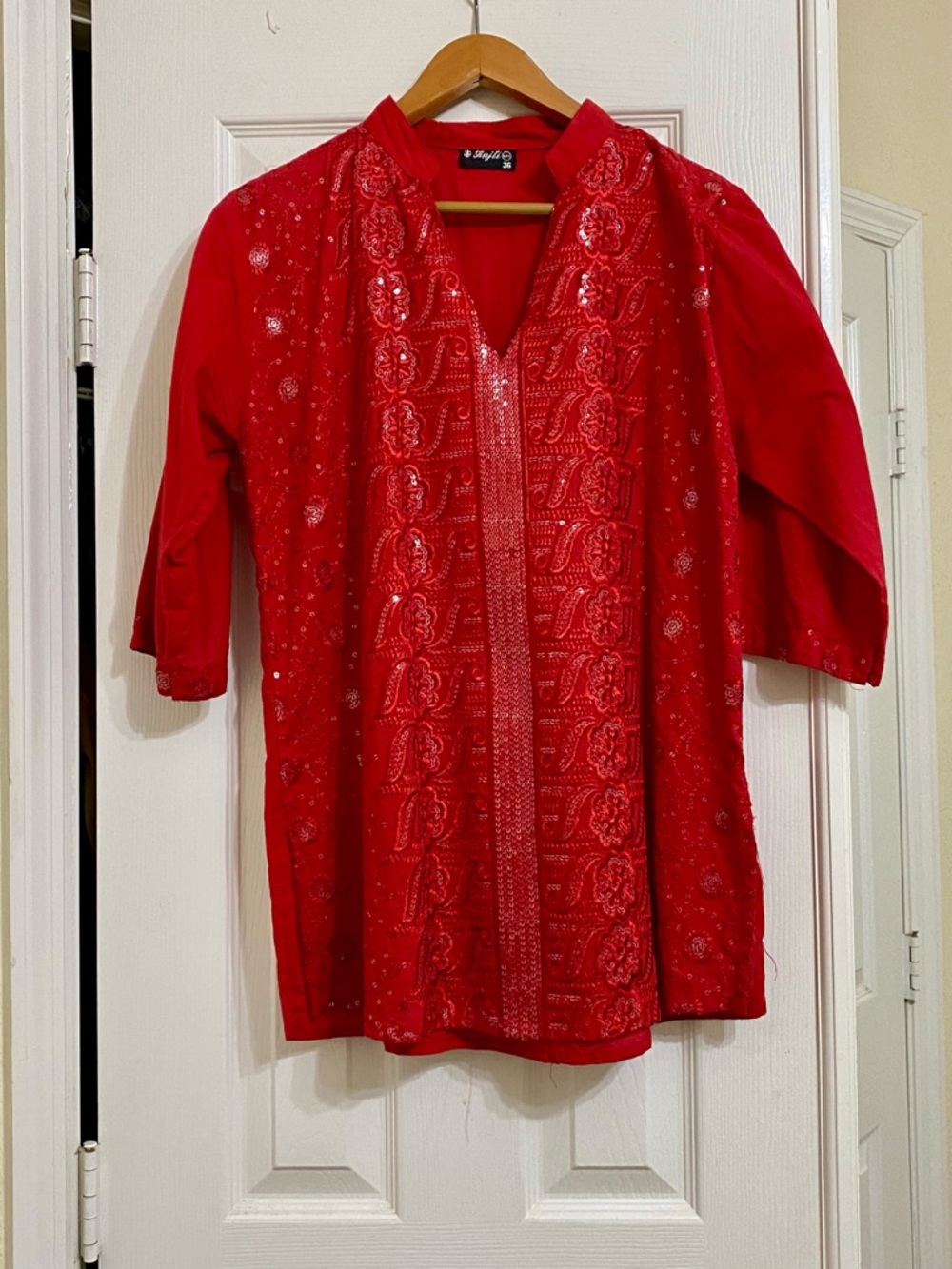 Red -Sequin/ Beaded Women's Tunic Top